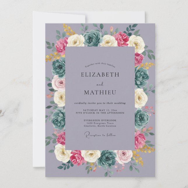 Invitation Mariage en Acier Rose Douce Ranunculus Eucalyptus (Devant)