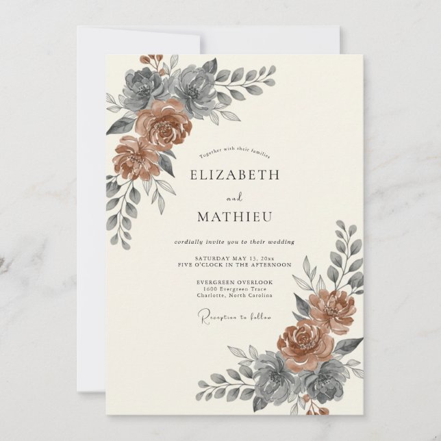 Invitation Mariage en acier rouillé et eucalyptus feuillu (Devant)