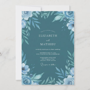 Invitation Mariage en acier sarcelle feuillage eucalyptus att