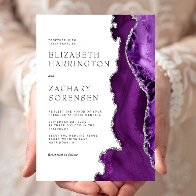 Invitation Mariage en Agate Argent Violet (Créateur téléchargé)