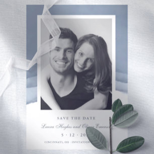 Invitation Mariage en Aquarelle bleu ardoise Ombre Enregistre