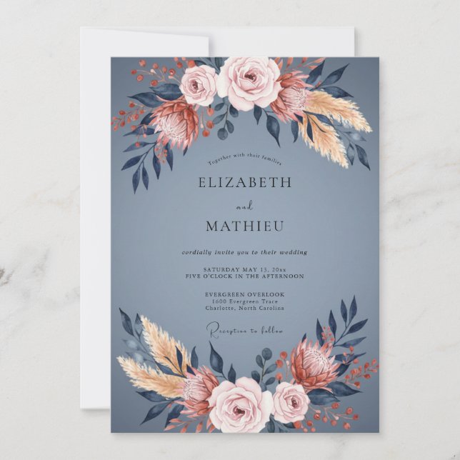Invitation Mariage en ardoise cuivre protéa eucalyptus (Devant)