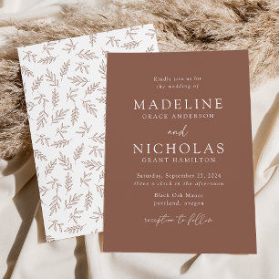 Invitation Mariage en argile marron botanique minimaliste mod