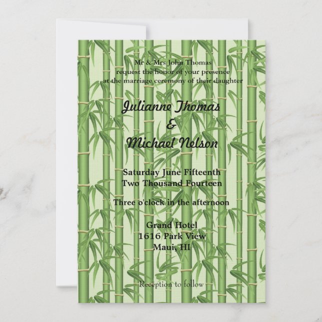 Invitation Mariage en bambou vert (Devant)