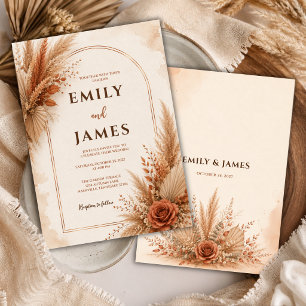 Invitation Mariage en Bohème avec Herbe de Pampas Terracotta