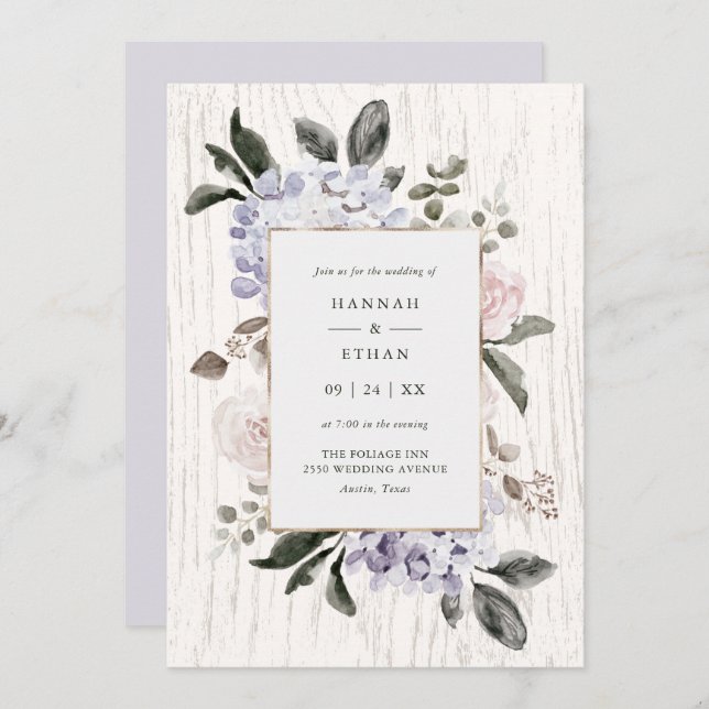 Invitation Mariage en bois | blanc floral de regard (Devant / Derrière)