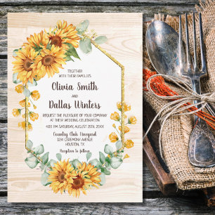 Invitation Mariage en bois de canne géométrique de tournesol