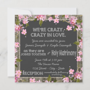 Invitation Mariage en bois de craie de grange rustique rose