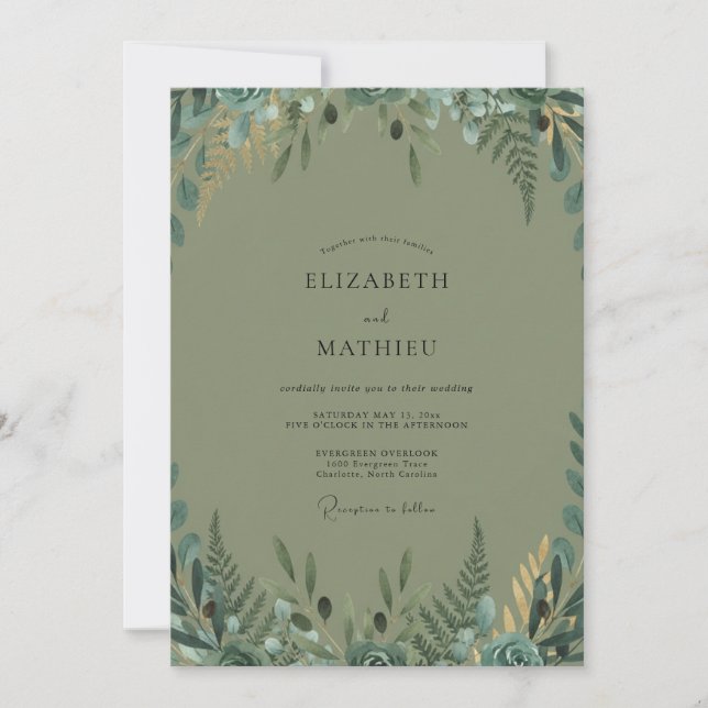 Invitation Mariage en bois de fougère olive (Devant)
