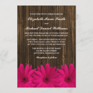 Invitation Mariage en bois de grange rose de marguerites