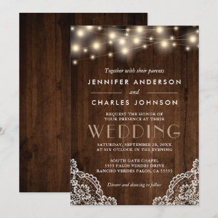 Invitation Mariage en bois de la dentelle de couleur rustique