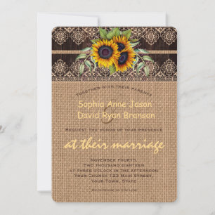 Invitation Mariage en bois de la dentelle des tournesols russ