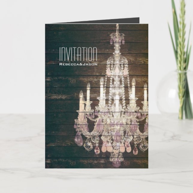 Invitation Mariage en bois de lustre de grange rustique (Devant)