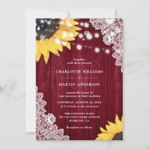 Invitation Mariage en bois de tournesol floral en dentelle de