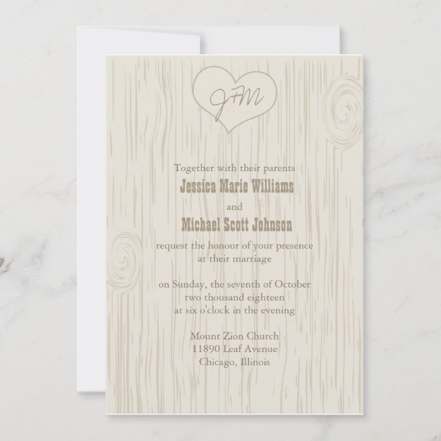 Invitation Mariage en bois découpé (Devant)