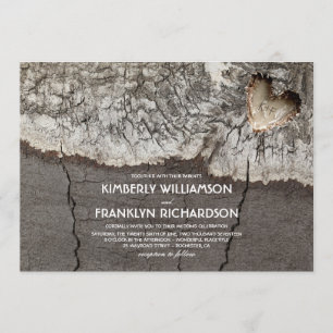 Invitation Mariage en bois découpé rustique d'arbre de coeur