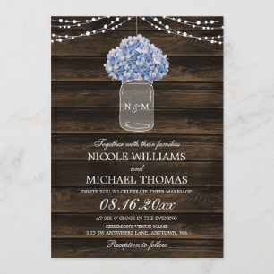 Invitation Mariage en bois d'hortensia de maçon de grange