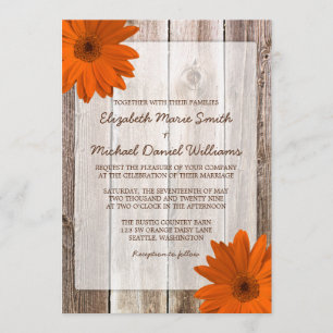 Invitation Mariage en bois d'orange Daisy Rustic Barn