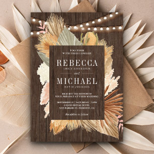 Invitation Mariage en bois feuilles de palmier séchées herbe 