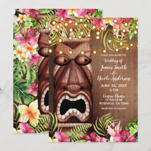 Invitation Mariage en bois Hawaiian Tiki Luau Summer Beach