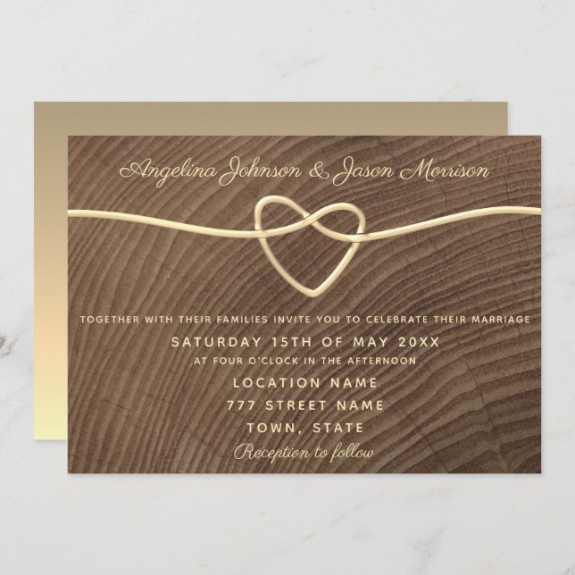Invitation Mariage en bois romantique (Devant / Derrière)