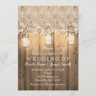 Invitation Mariage en bois rustique avec jarres de maçon illu