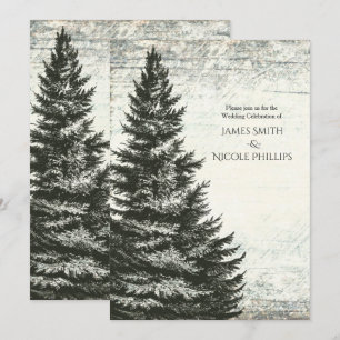 Invitation Mariage en bois rustique d'arbre de pin hivernal a