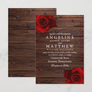 Invitation Mariage en bois rustique de la Rose rouge de Bourg