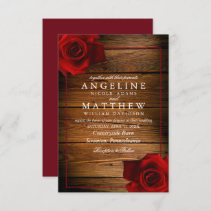 Invitation Mariage en bois rustique de la Rose rouge de Bourg