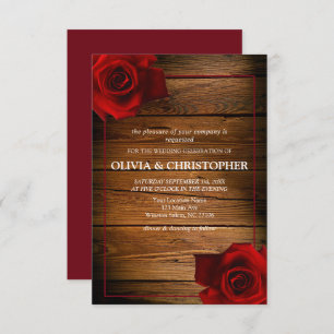 Invitation Mariage en bois rustique de la Rose rouge de Bourg