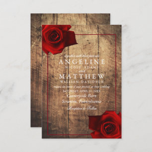Invitation Mariage en bois rustique de la Rose rouge de Bourg