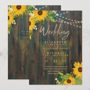 Invitation Mariage en bois rustique des tournesols d'été