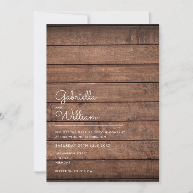 Invitation Mariage en bois rustique simple (Devant)