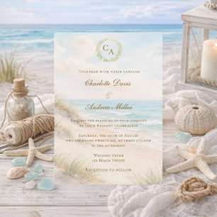 Invitation Mariage en bord de mer avec monogramme
