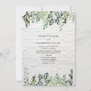 Invitation Mariage en briques blanches de verdure botanique