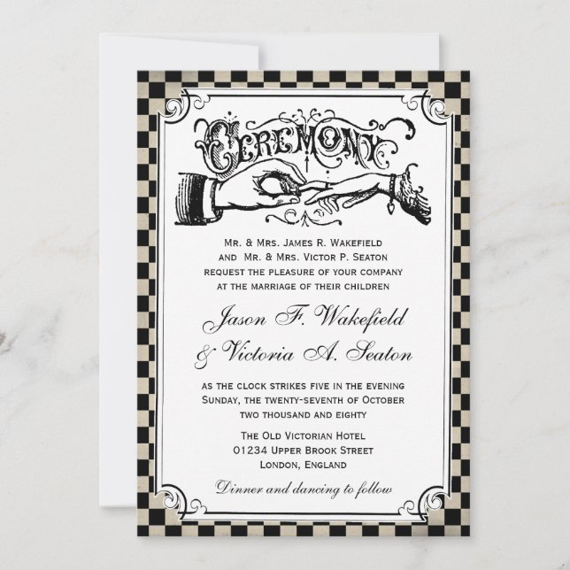 Invitation Mariage en carton noir Steampunk (Devant)