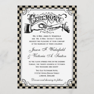 Invitation Mariage en carton noir Steampunk