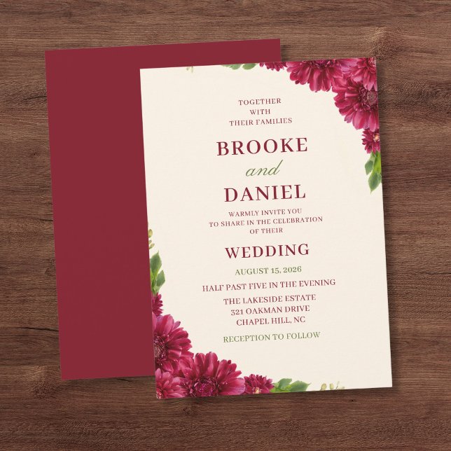 Invitation Mariage en cascade de gerbera bordeaux (Créateur téléchargé)