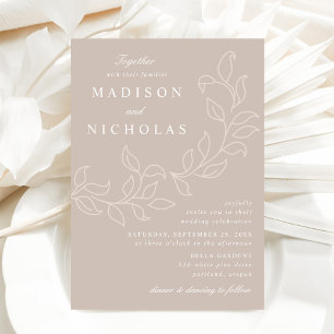 Invitation Mariage en cascade Feuille Taupe