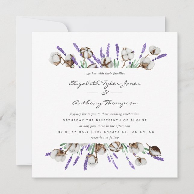 Invitation Mariage en coton lavande (Devant)