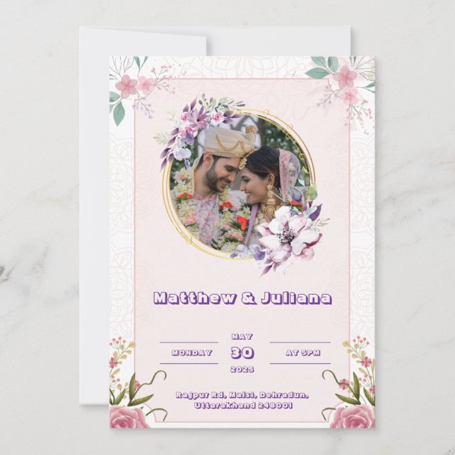Invitation Mariage en couleur rose message d'invitation (Devant)