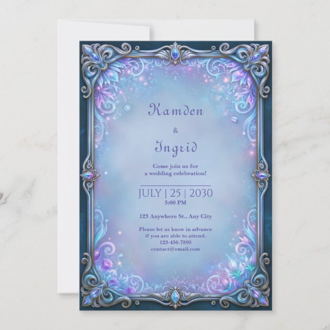 Invitation Mariage en cristal de lilas au clair de lune (Devant)