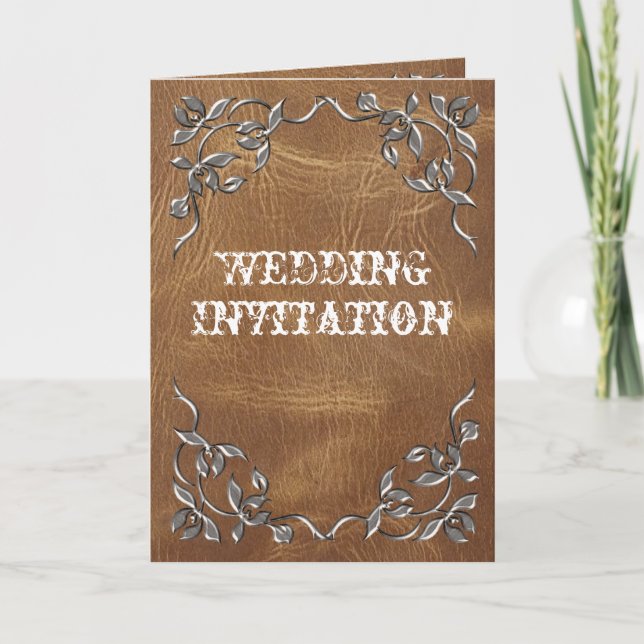 Invitation Mariage en cuir occidental sophistiqué (Devant)