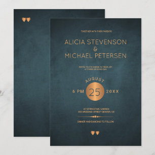 Invitation Mariage en cuivre métallique bleu marine