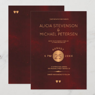 Invitation Mariage en cuivre métallique rouge foncé foncé