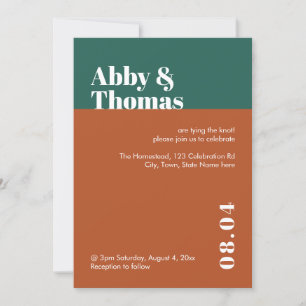 Invitation Mariage en cuivre Turquoise minimaliste moderne