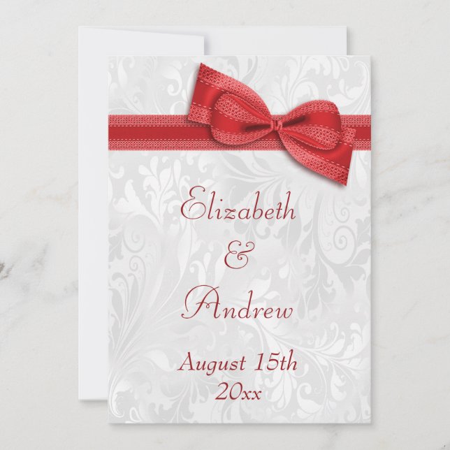 Invitation Mariage en Damassé Blanc et Nœud Papillon Faux (Devant)