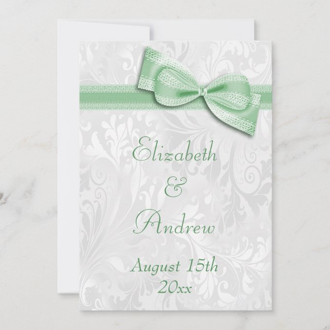 Invitation Mariage en Damassé Blanc et Nœud Papillon Faux (Devant)