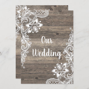 Invitation Mariage en dentelle blanche en bois Vintage rustiq