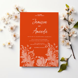 Invitation Mariage en dentelle blanche orange cannelle